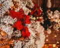 Christmas tree background and Christmas decorations with light, blurred, bokeh, glowing. Royalty Free Stock Photo