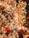 Christmas tree background and Christmas decorations with light, blurred, bokeh, glowing. Royalty Free Stock Photo