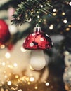 Christmas tree background and Christmas decorations with bokeh, blurred, sparking, glowing. Happy New Year and Xmas card Royalty Free Stock Photo