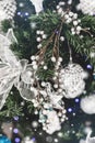 Christmas tree background and Christmas decorations with snow, bChristmas tree background and Christmas decorations with snow Royalty Free Stock Photo