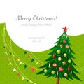 Christmas tree background green garlands merry christmas text