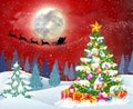 Christmas tree on the background of night sky Royalty Free Stock Photo