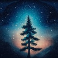 Christmas tree on a background of the night sky with snowflakes Generative AI Royalty Free Stock Photo