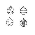 Christmas tree ball isolated on white background. New year and Christmas line art, doodle, sketch, hand drawn. Simple illustration