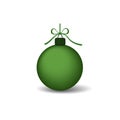 Christmas tree ball with ribbon bow. Green bauble decoration, isolated on white background. Symbol of Happy New Year Royalty Free Stock Photo