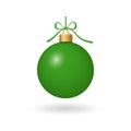 Christmas tree ball with ribbon bow. Green bauble decoration, isolated on white background. Symbol of Happy New Year Royalty Free Stock Photo