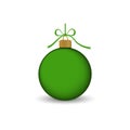 Christmas tree ball with ribbon bow. Green bauble decoration, isolated on white background. Symbol of Happy New Year Royalty Free Stock Photo