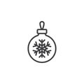 Christmas tree ball with snowflake line icon, outline vector sign, linear pictogram isolated on white. logo illustration Royalty Free Stock Photo