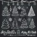 Christmas tree, balls,decor,titles.Chalkboard Royalty Free Stock Photo