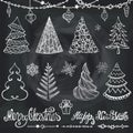 Christmas tree, balls,decor,wishes.Chalkboard Royalty Free Stock Photo