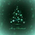 Christmas tree with balls and lights, green background, Royalty Free Stock Photo