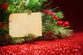 Christmas tree banches with note Royalty Free Stock Photo
