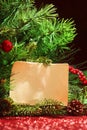 Christmas tree banches with note Royalty Free Stock Photo