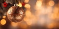 Christmas tree with bauble on blurred shiny background. Generative AI