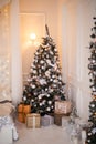 Christmas tree. Beautiful bright Studio. Fancy house. Christmas and happy New year concept