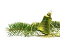 Christmas tree and bell on white Royalty Free Stock Photo