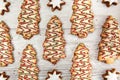 Christmas tree biscuits with almond stars.