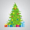 Christmas tree 8-bit pixel style vector