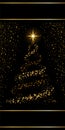 Christmas tree, black background. Gold Christmas tree, as symbol of Happy New Year, Merry Christmas holiday celebration Royalty Free Stock Photo