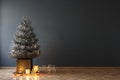 Christmas tree in black room interior