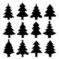 Christmas tree black silhouette collection. Different type and shapes fir-trees Royalty Free Stock Photo