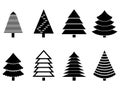Christmas tree black silhouette collection. Vector black white Royalty Free Stock Photo