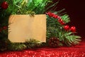 Christmas tree with blank note Royalty Free Stock Photo