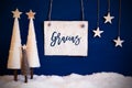 Christmas Tree, Blue Background, Snow, Gracias Means Thanks You