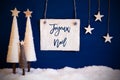 Christmas Tree, Blue Background, Snow, Joyeux Noel Means Merry Christmas