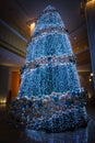 Christmas tree with blue decorations
