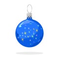 Christmas tree blue glitter ball with multicolor sparkles. Iridescent festive decoration, bauble. Royalty Free Stock Photo