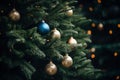 a christmas tree with blue and gold ornaments Royalty Free Stock Photo