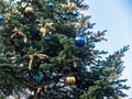 Christmas Tree with Blue and Gold Ornaments