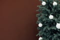 Christmas tree pine with gifts decor brown background 2021 2022