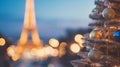 Christmas tree and blurred cityscape with light bokeh, Christmas background. Generative AI Royalty Free Stock Photo