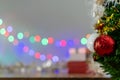 Christmas Tree In Bokeh and blur Background. Ornament And Abstract Defocused Lights. Concept Christmas Day, happy, highlights, Royalty Free Stock Photo