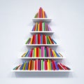 Christmas tree from books on the shelf, 3d render Royalty Free Stock Photo