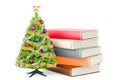 Christmas tree with books. Christmas stories concept, 3D rendering