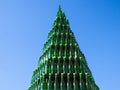 Christmas tree of bottles of champagne. Creative bottles. Empty bottles of champagne