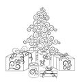 Christmas tree and boxes with gifts in monochrome version.Vector illustration Royalty Free Stock Photo