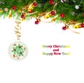 Christmas tree branch with gold serpentine and vintage sphere