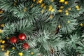 Christmas tree branch with several red baubles Royalty Free Stock Photo