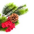 Christmas tree branches border over white Royalty Free Stock Photo