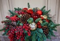 Christmas tree branches bouquet. New Year decorations, winter holidays selebration