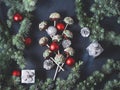 Christmas tree branches with cake pops and baubles Royalty Free Stock Photo