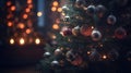 Christmas tree branches with festive balls. Generative Ai