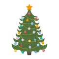 Christmas tree. A bright Christmas tree decorated with festive toys, a garland and a golden star on the top of the head Royalty Free Stock Photo
