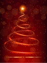 Christmas tree with bright star on red background