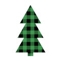 Christmas tree with Buffalo plaid ornament in green and black. Tartan plaid for festive background.