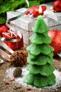 Christmas tree candle on festive background Royalty Free Stock Photo